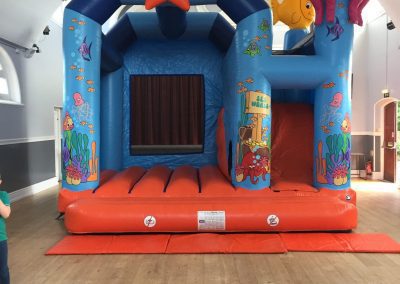 Sea World Bouncy Castle inflated inside a village hall